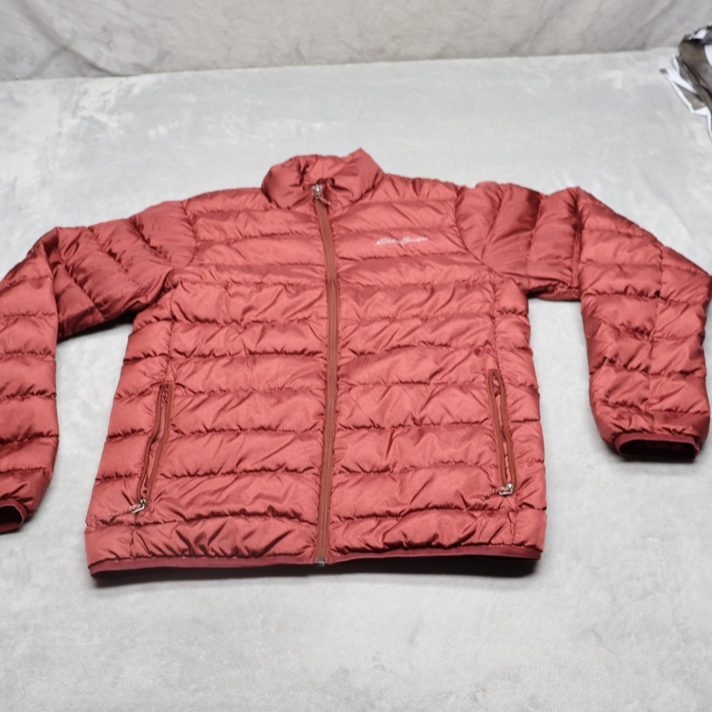 Eddie Bauer Down Jacket Mens Small Red Insulated Full Zip Light Quilted Puffer